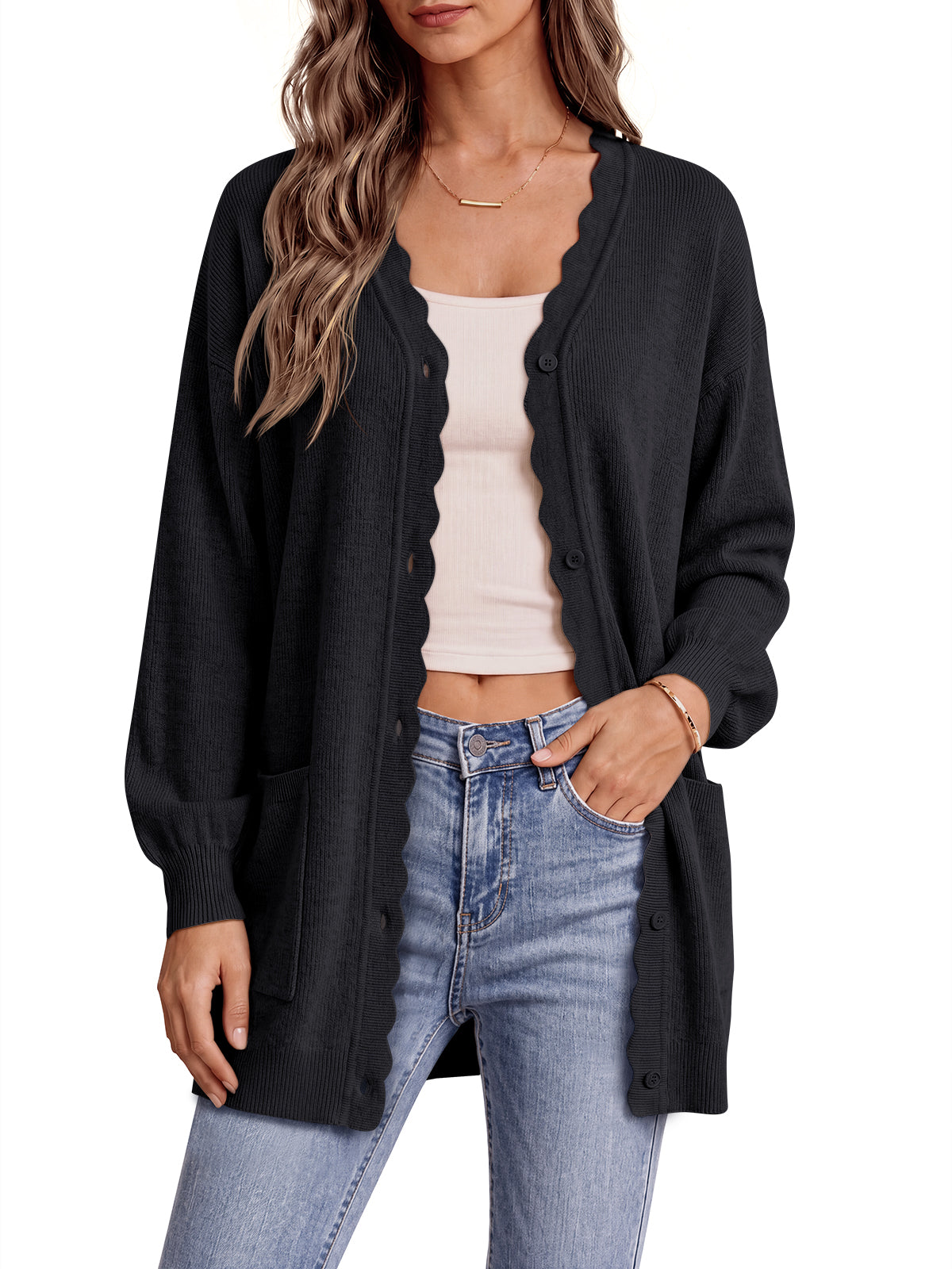 Saodimallsu Womens Oversized V Neck  Cardigan