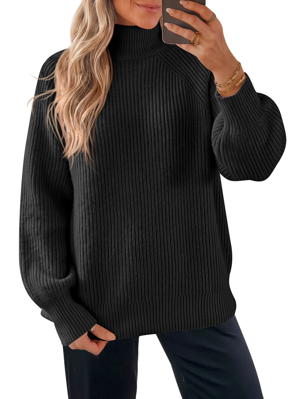 Saodimallsu Womens High Neck Oversized Knit Sweater