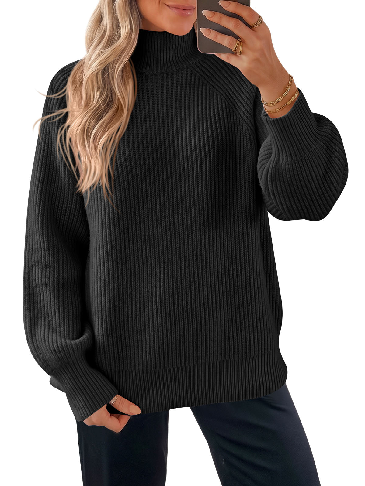 Saodimallsu Womens High Neck Oversized Knit Sweater
