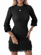 Saodimallsu Womens Fringe Waffle Knit Sweater Dress