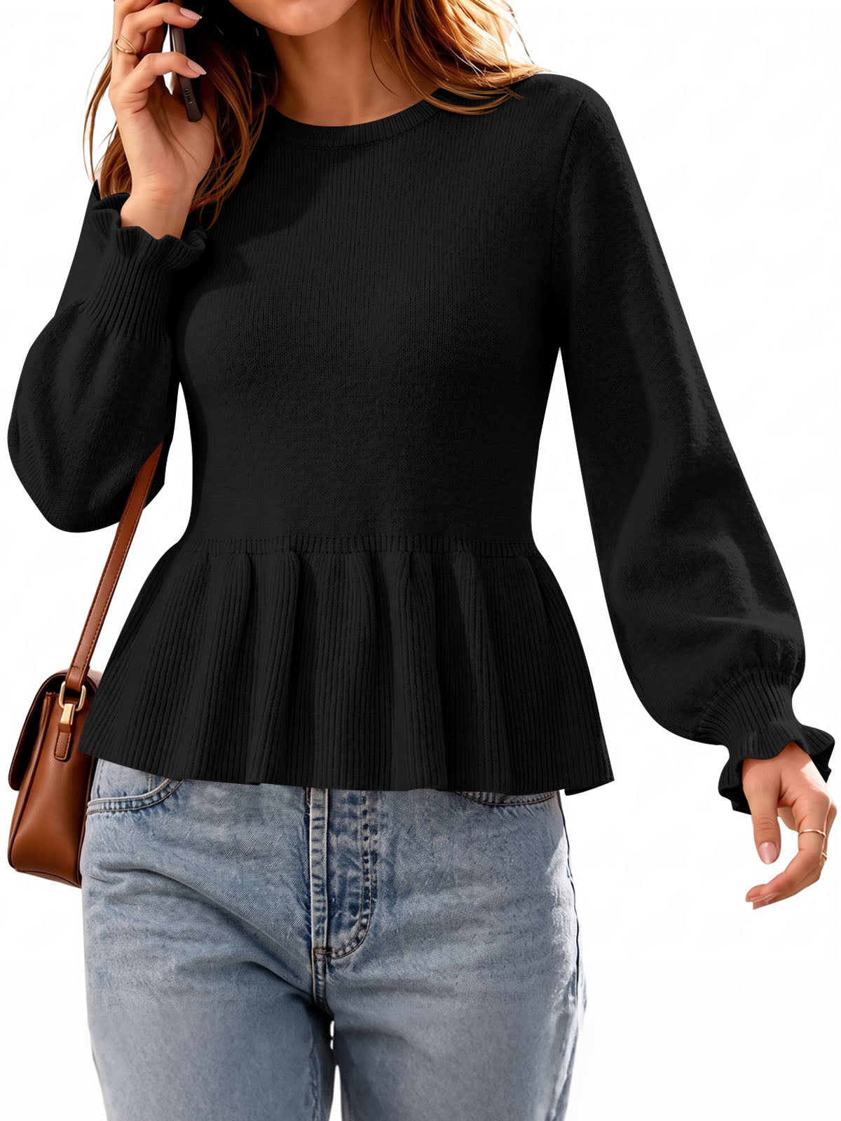 Saodimallsu Womens Peplum Long Sleeve Sweater