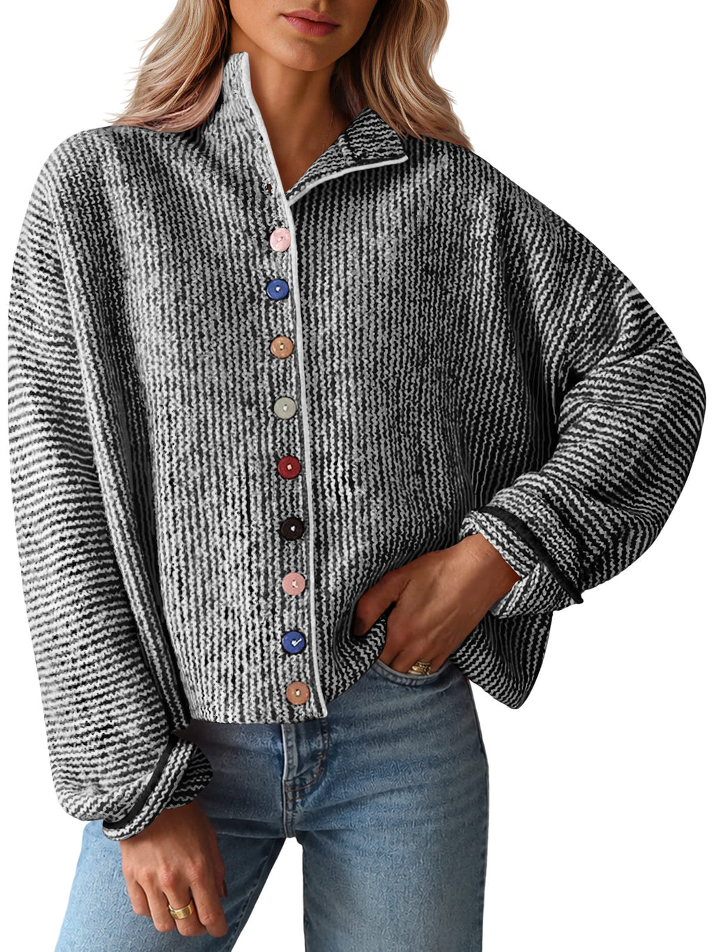 Saodimallsu Women Button Up Knit Sweater