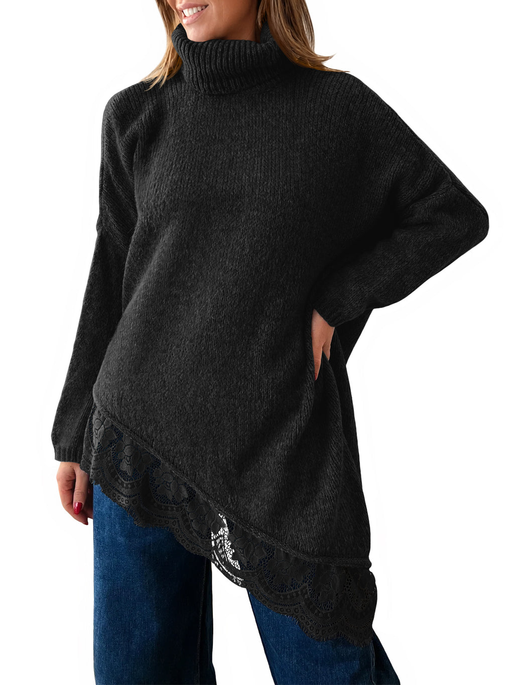 Saodimallsu Womens Oversized Batwing Sleeve Turtleneck Sweater
