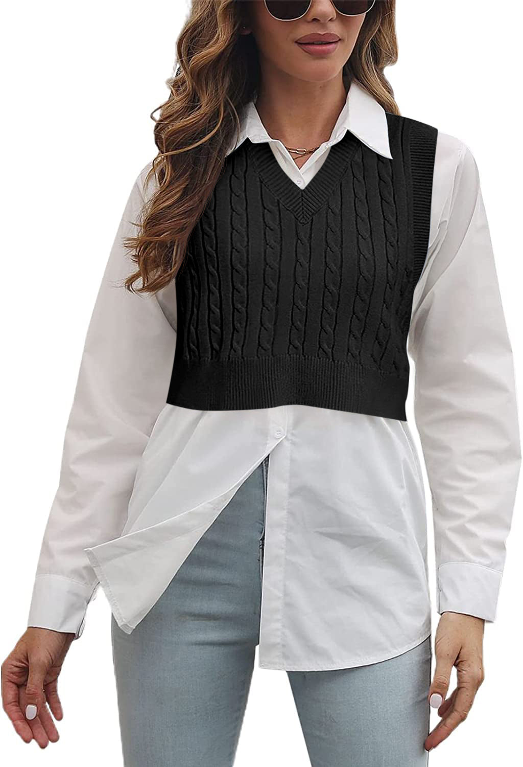 Saodimallsu Womens Cable Knit Sweater Vest