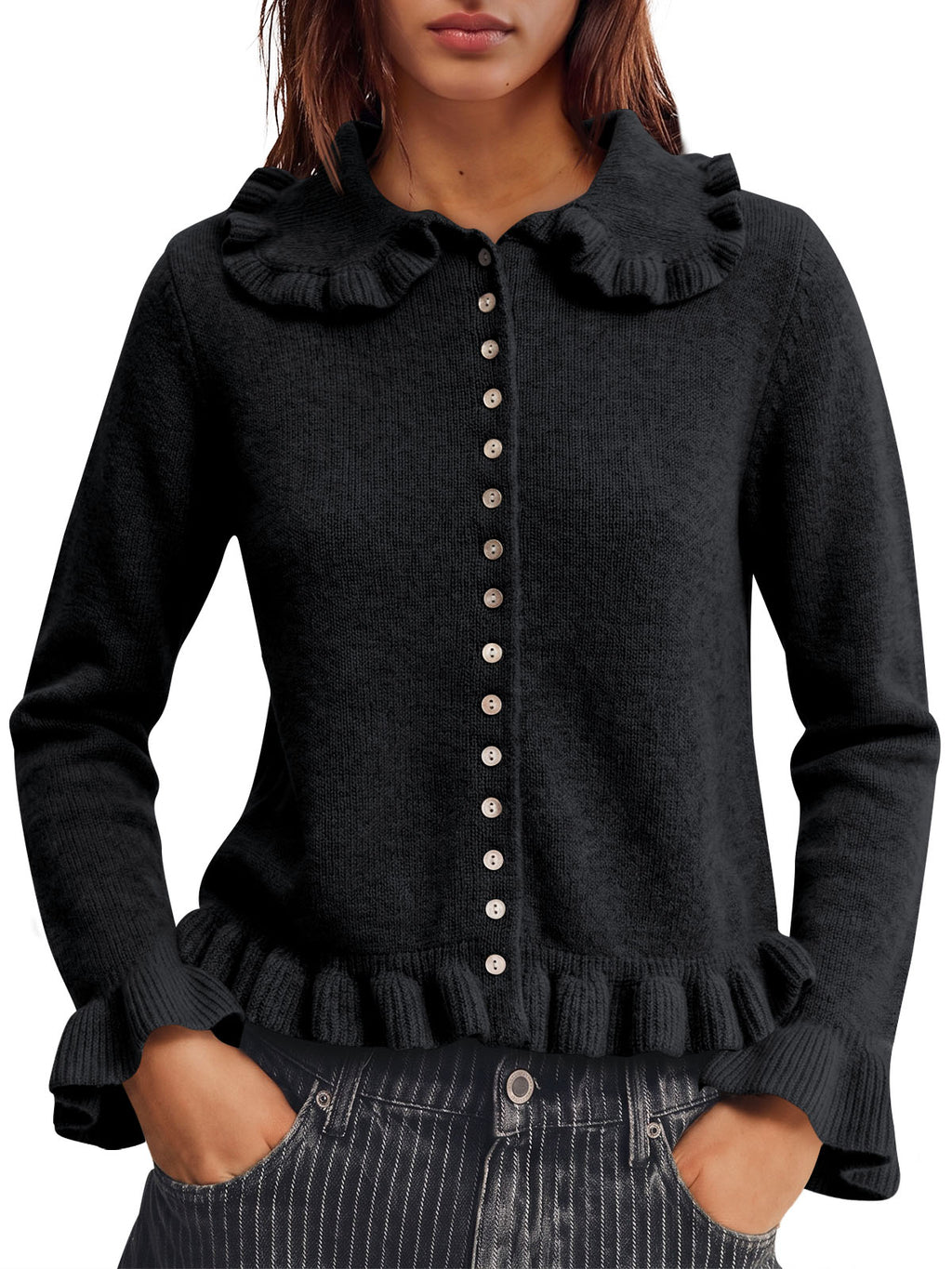 Saodimallsu Womens Ruffle Button Down Cardigan