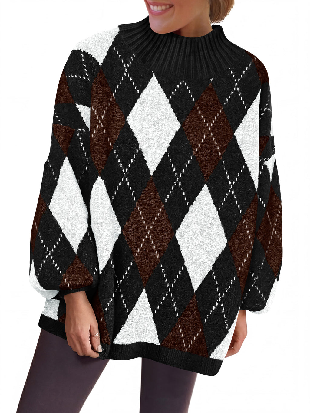 Saodimallsu Womens Oversized Argyle Fall Winter Sweater