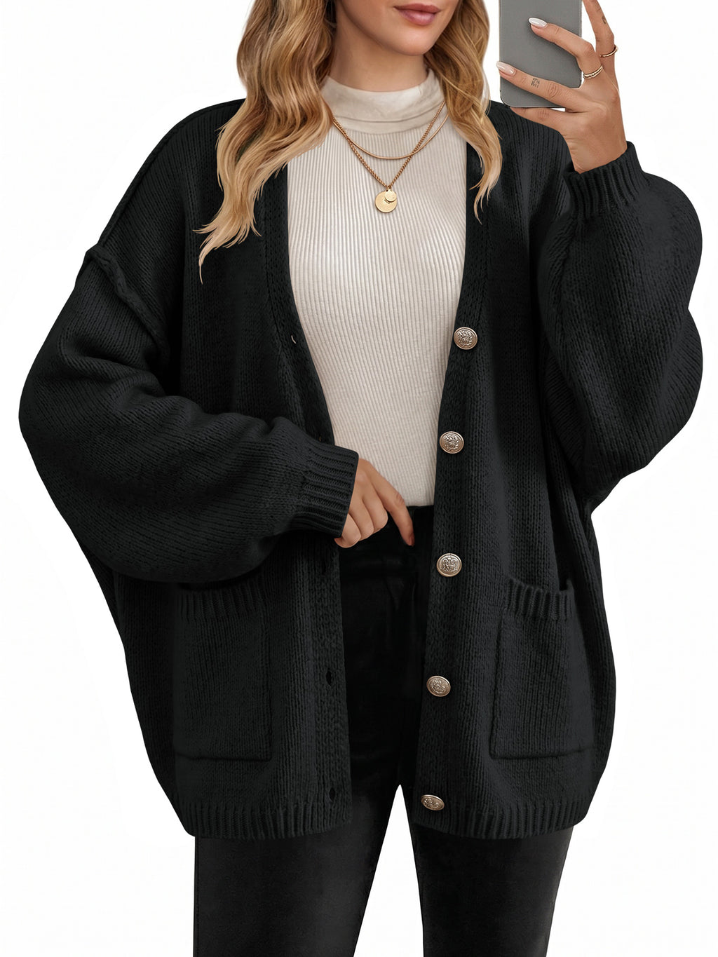 Saodimallsu Womens V Neck Loose Button Cardigan