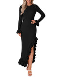 Saodimallsu Womens Bell Sleeve Ruffle Sweater Dress