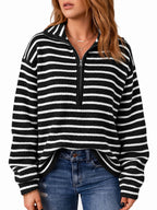 Saodimallsu Womens Striped Half Zip Sweater
