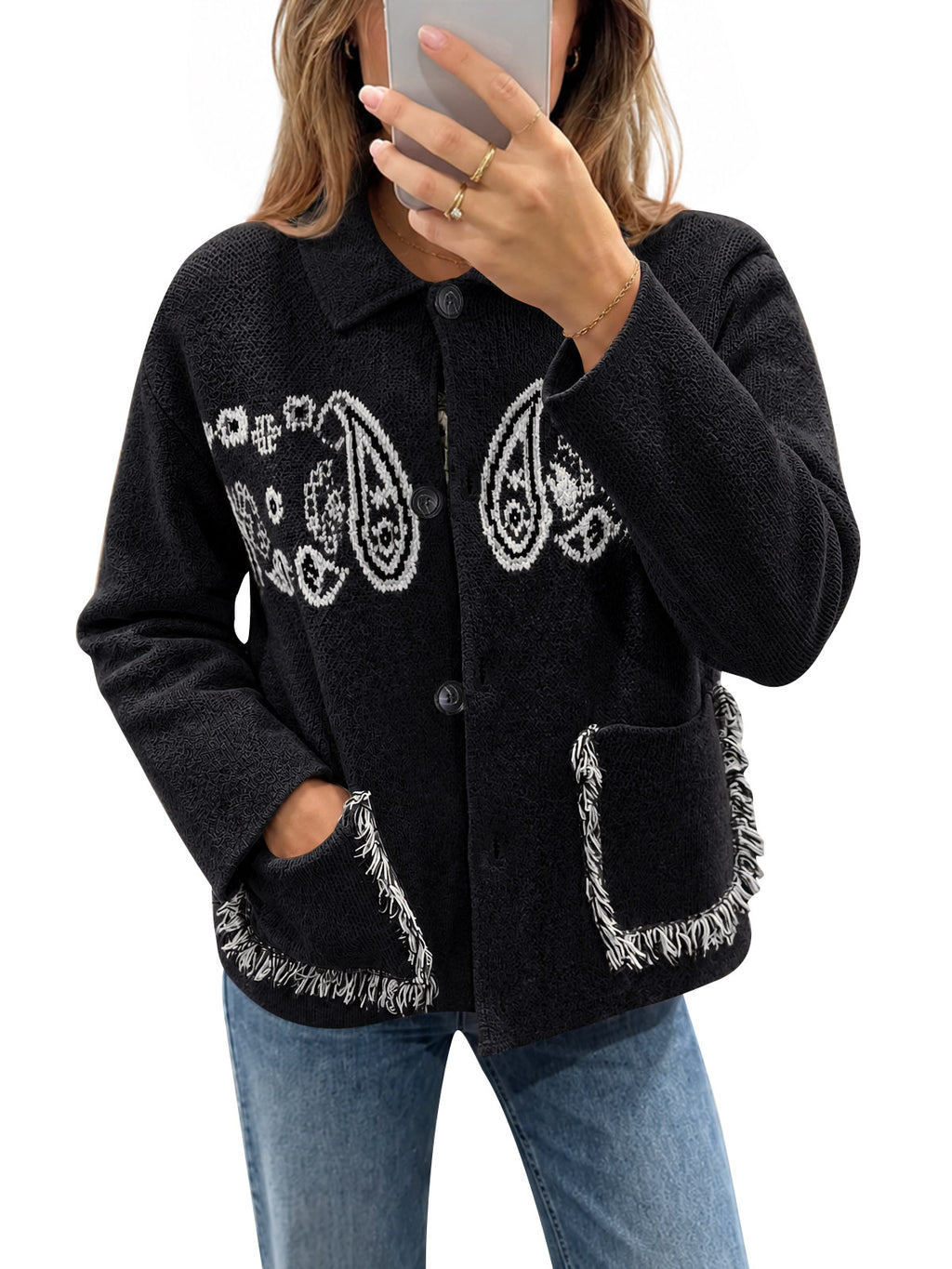 Saodimallsu Womens Boho Fringe Cardigan