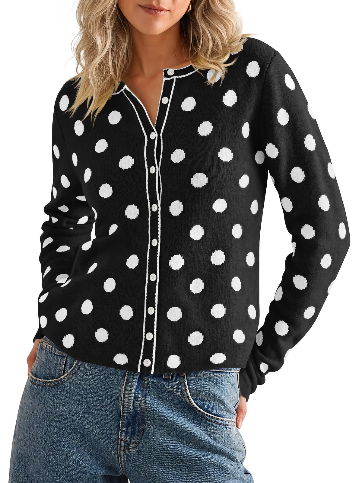 Saodimallsu Womens Polka Dot Button Up Cardigan