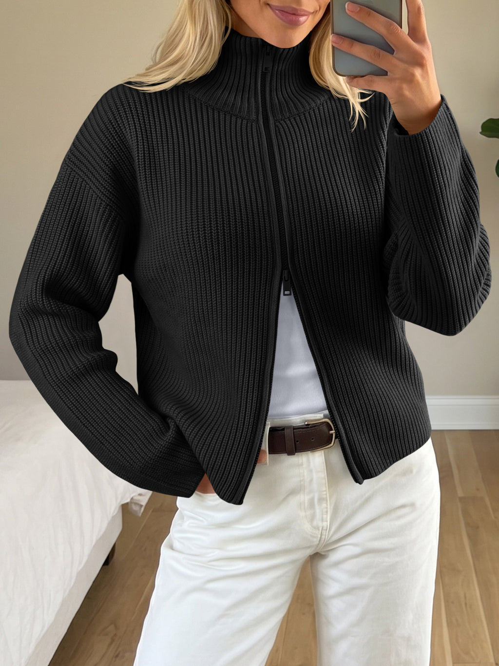 Saodimallsu Women Zip Up Chunky Knit Sweater