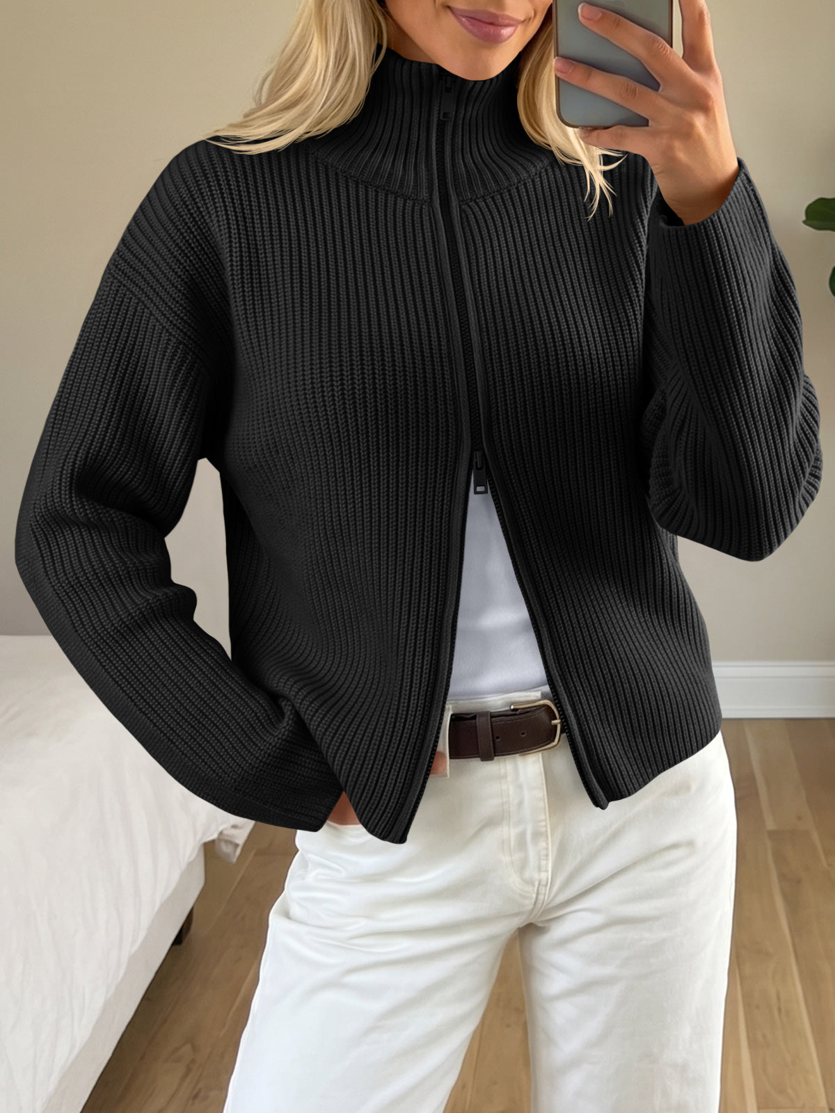 Saodimallsu Women Zip Up Chunky Knit Sweater