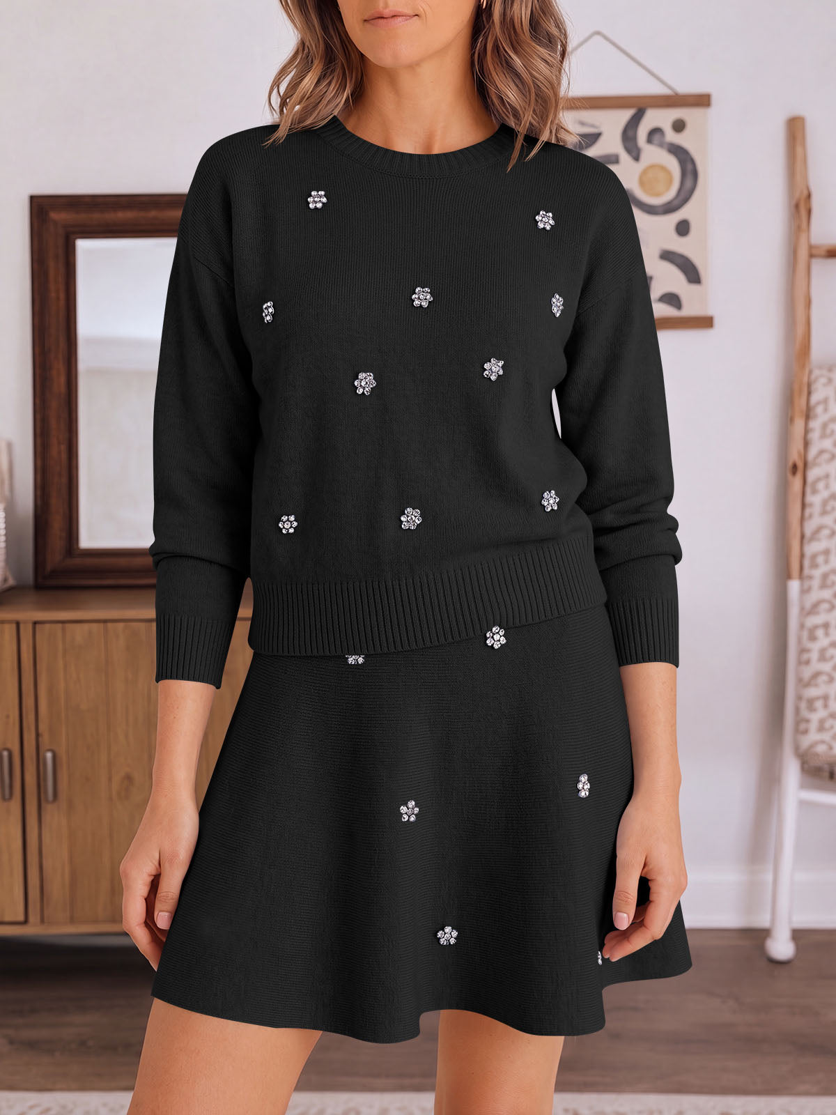 Saodimallsu Women 2 Piece Sweater Skirt Set