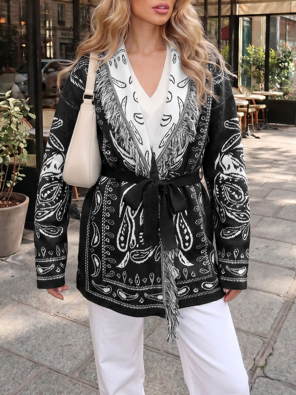Saodimallsu Womens Tassel Knit Cardigan