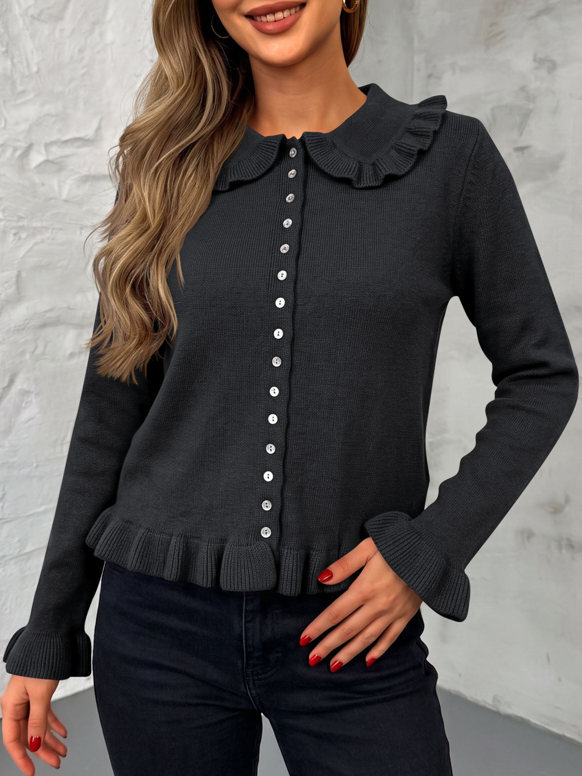 Saodimallsu Womens Ruffle Button Down Cardigan