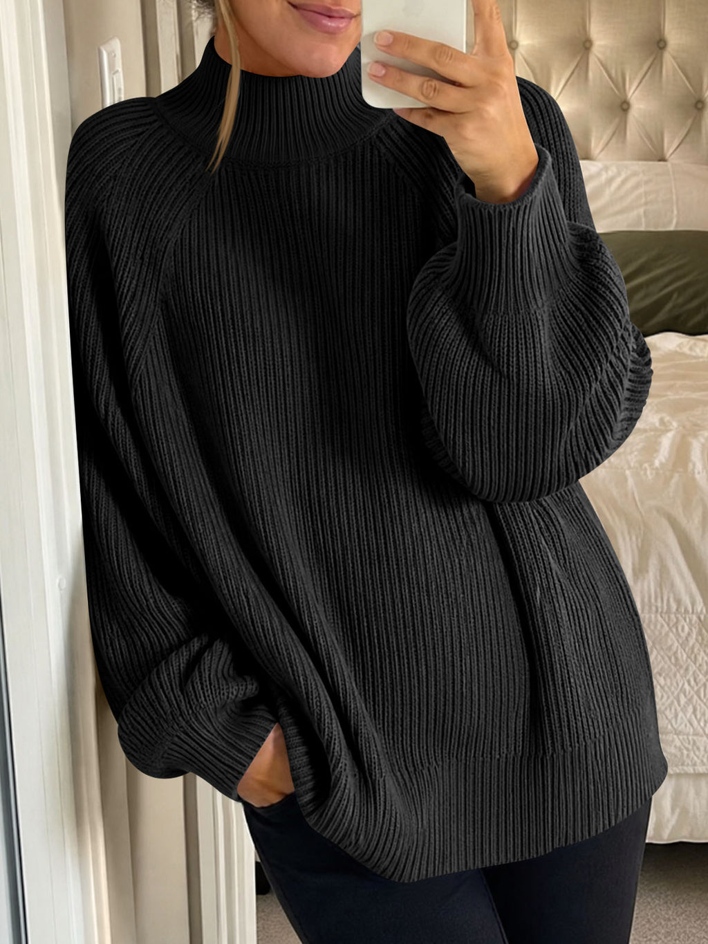 Saodimallsu Womens High Neck Oversized Knit Sweater