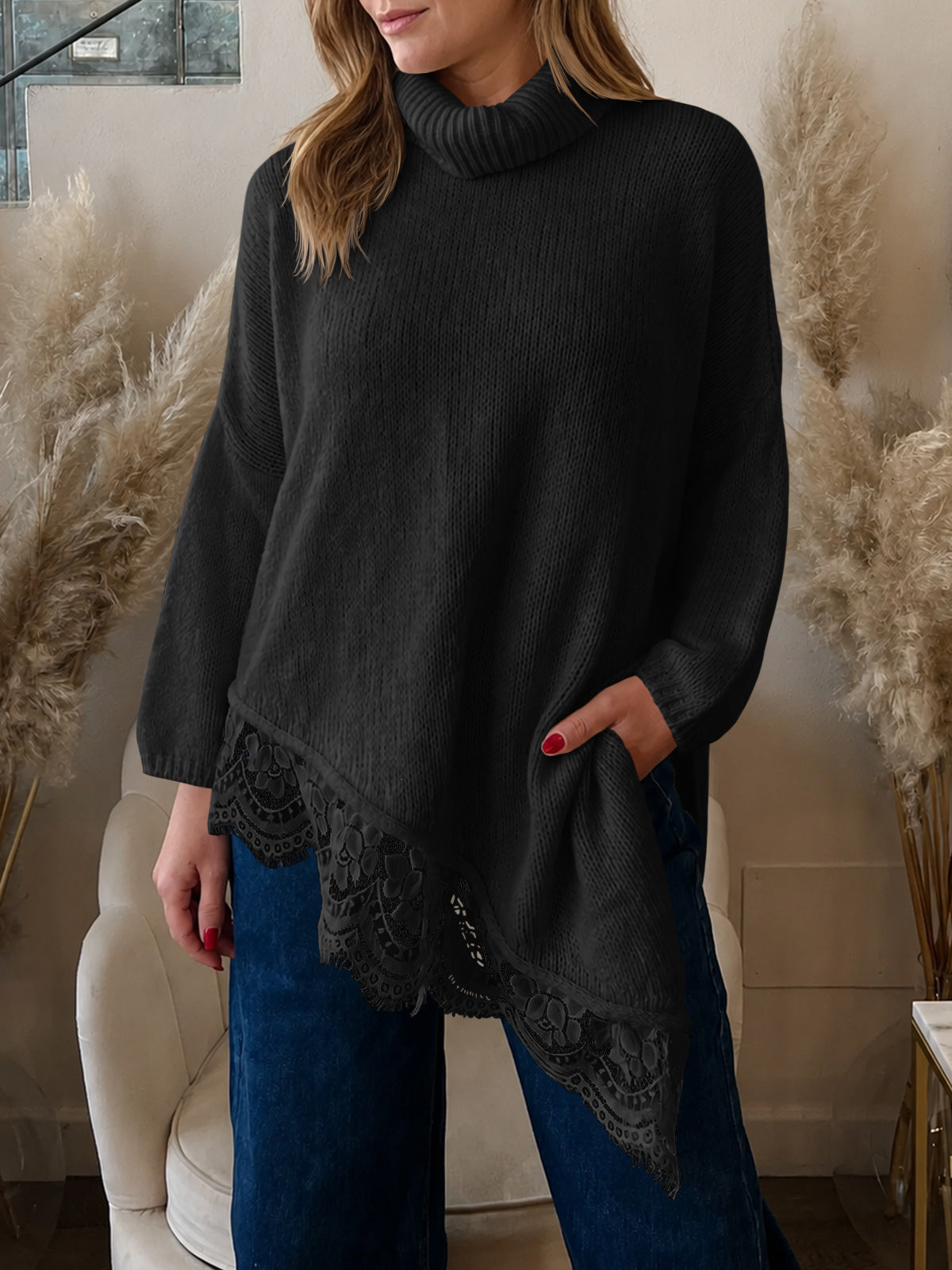 Saodimallsu Womens Oversized Batwing Sleeve Turtleneck Sweater