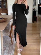 Saodimallsu Womens Bell Sleeve Ruffle Sweater Dress