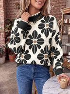 Saodimallsu Womens Mock Neck Floral Knit Sweater