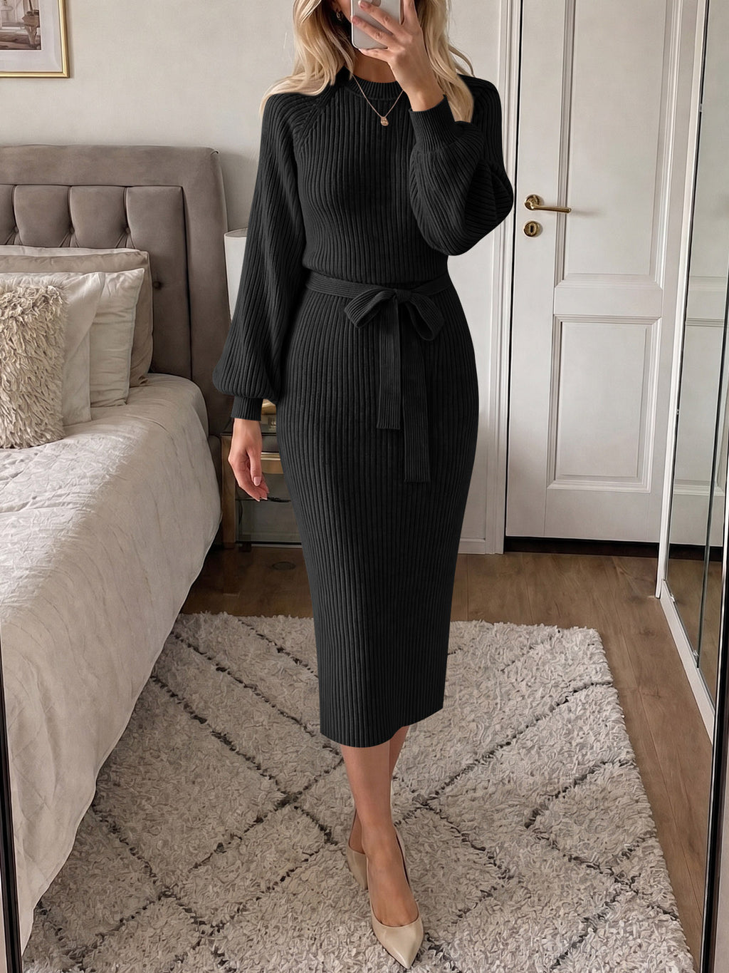 Saodimallsu Womens Ribbed Knit Sweater Dress