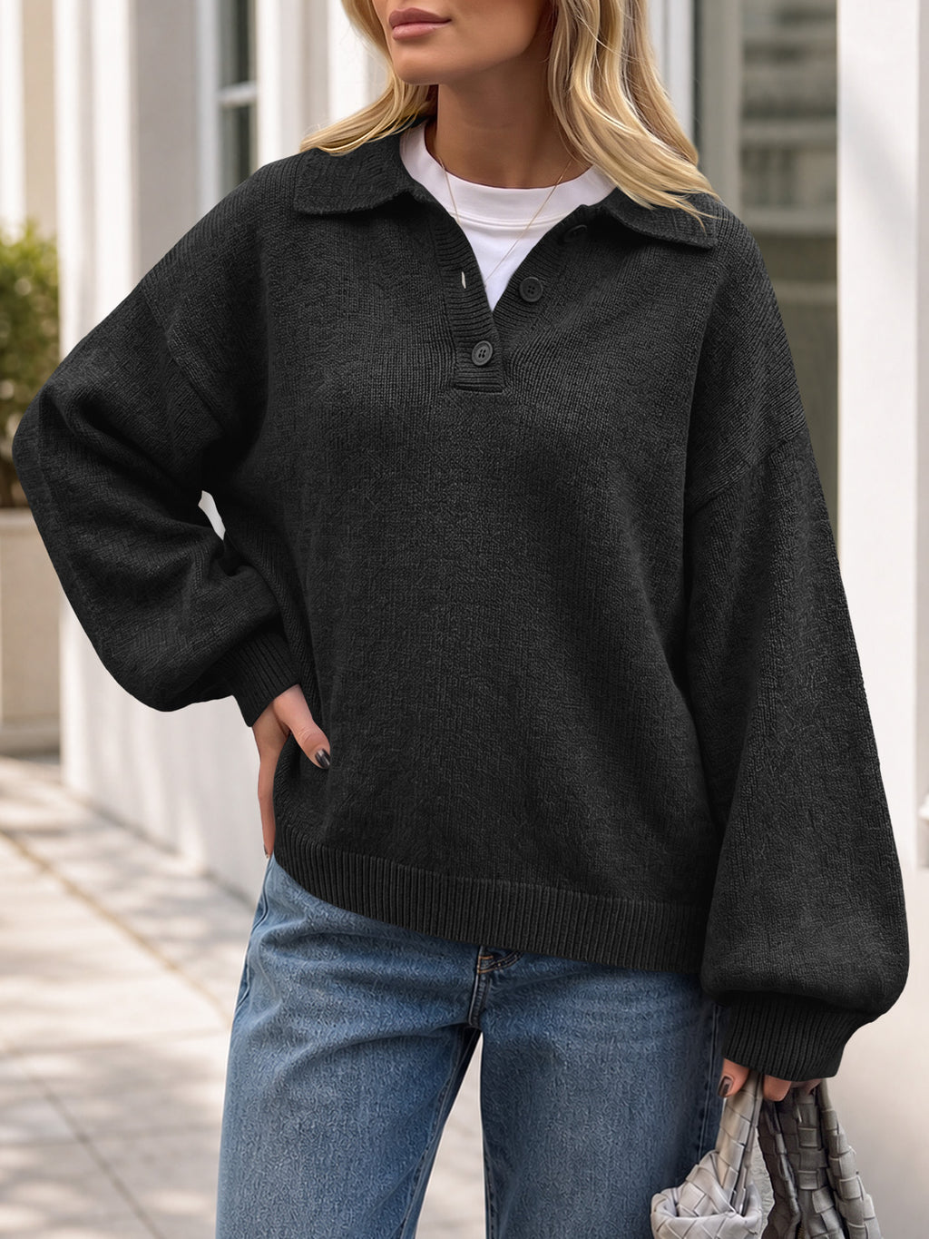Saodimallsu Womens Polo V Neck Sweater