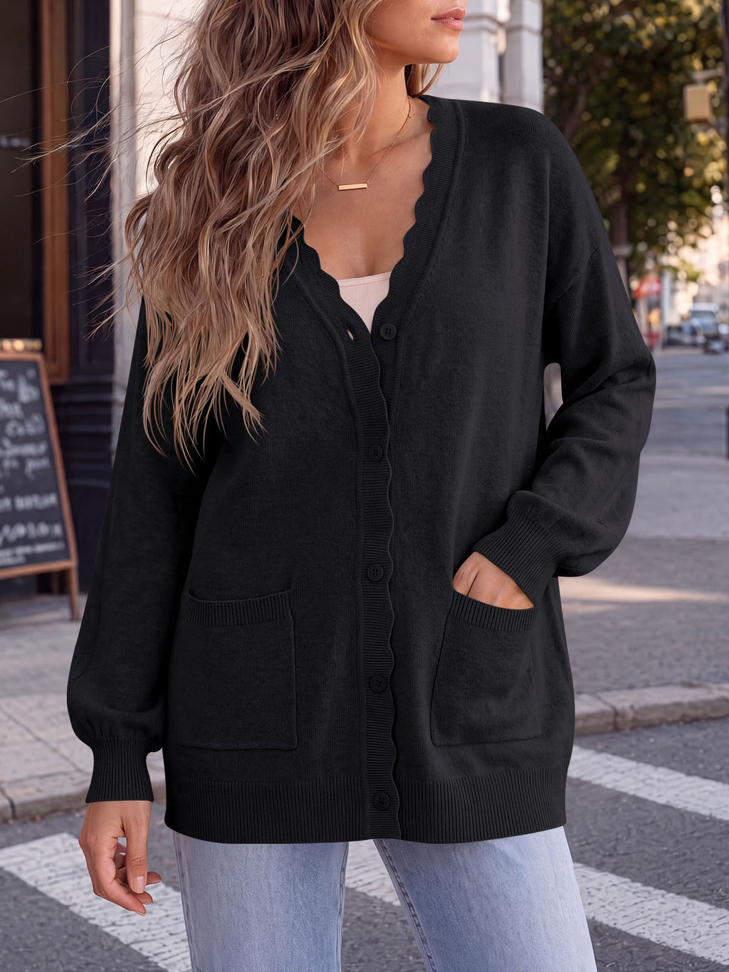 Saodimallsu Womens Oversized V Neck  Cardigan