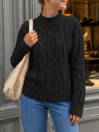 Saodimallsu Womens Mock Neck Cable Knit Sweater