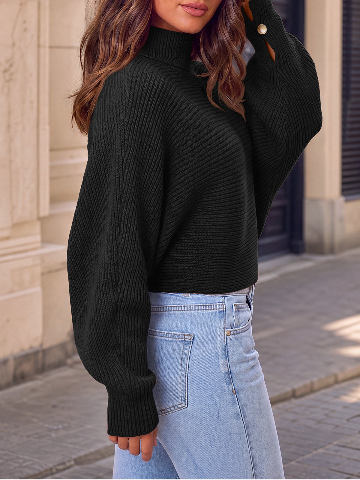 Saodimallsu Womens Batwing Sleeve Knit Turtleneck Sweater