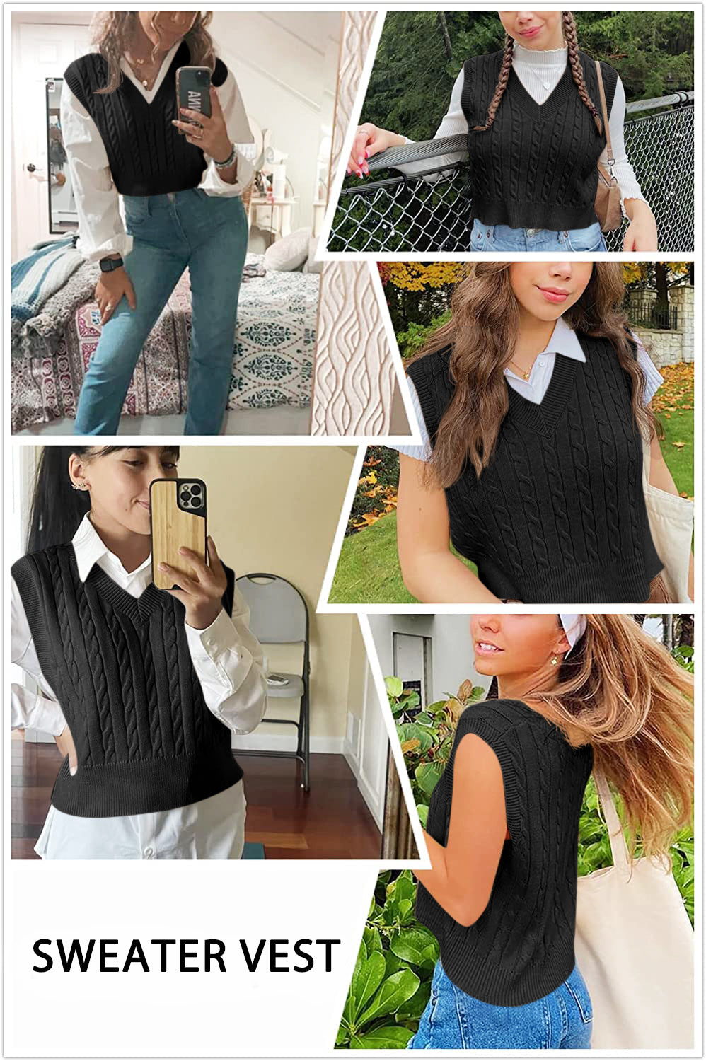 Saodimallsu Womens Cable Knit Sweater Vest