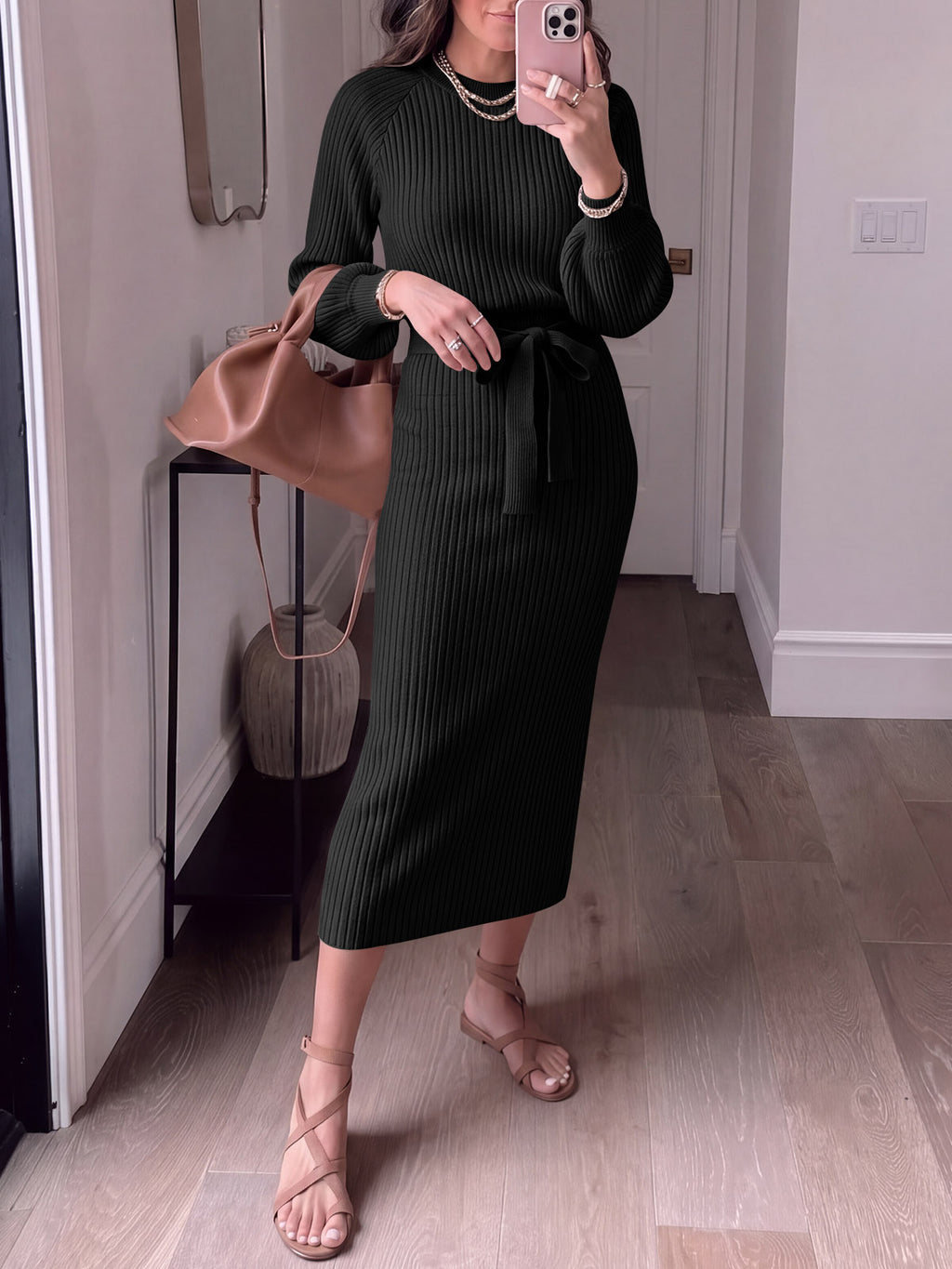 Saodimallsu Womens Ribbed Knit Sweater Dress