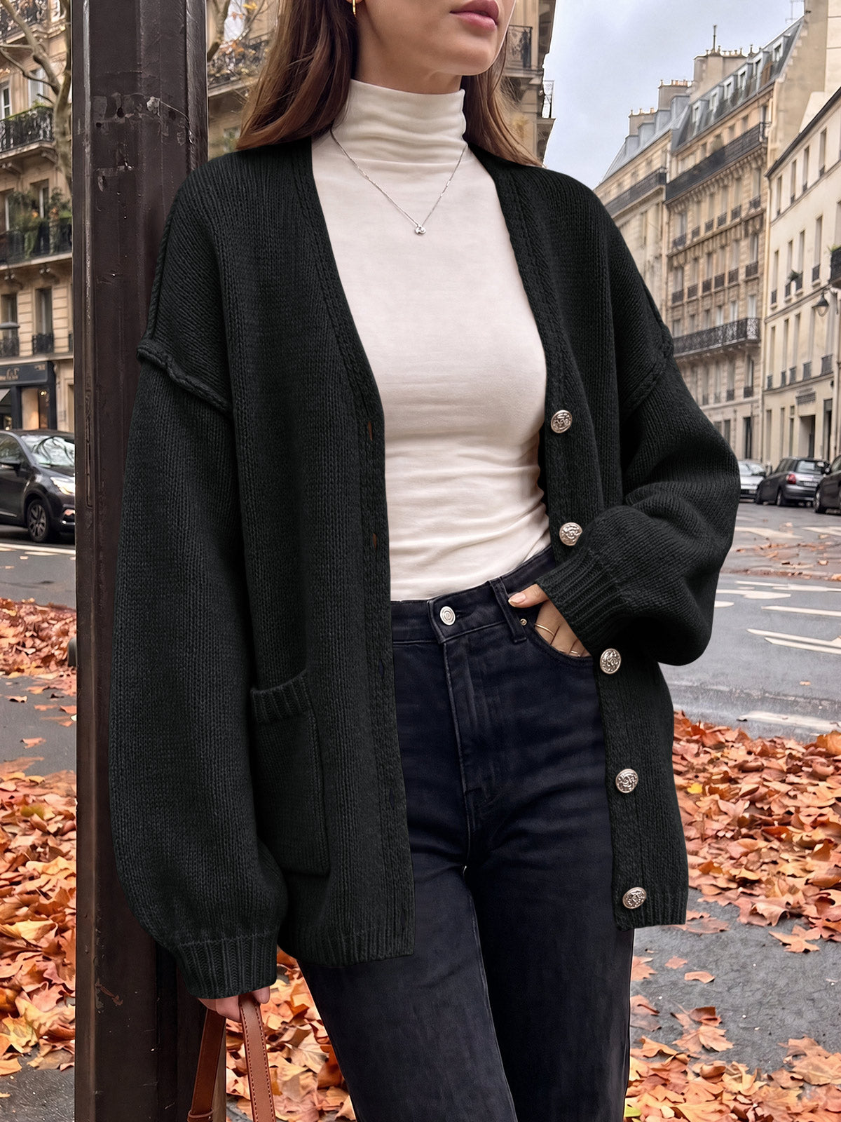 Saodimallsu Womens V Neck Loose Button Cardigan