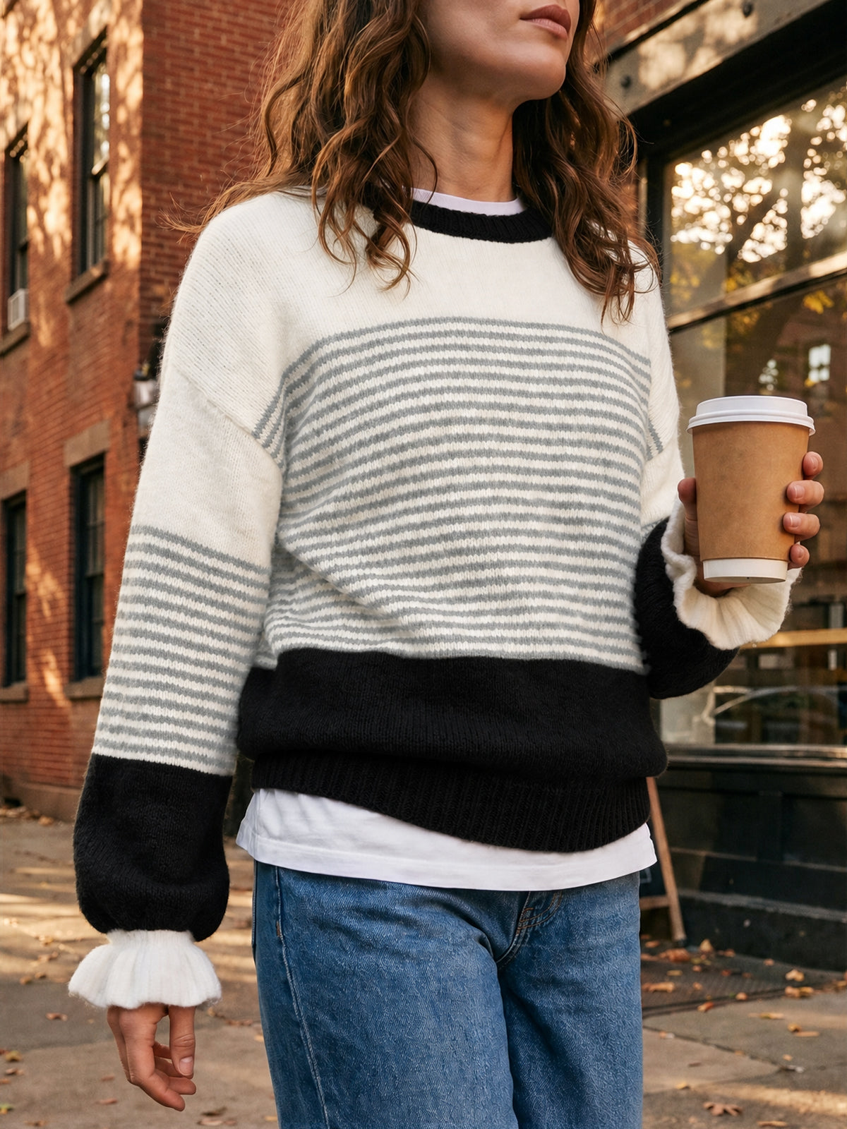 Saodimallsu Women Ruffle Sleeve Sweater