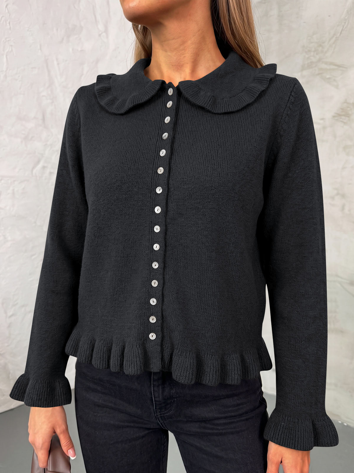 Saodimallsu Womens Ruffle Button Down Cardigan