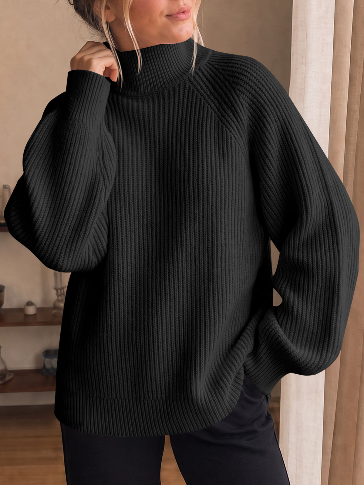 Saodimallsu Womens High Neck Oversized Knit Sweater