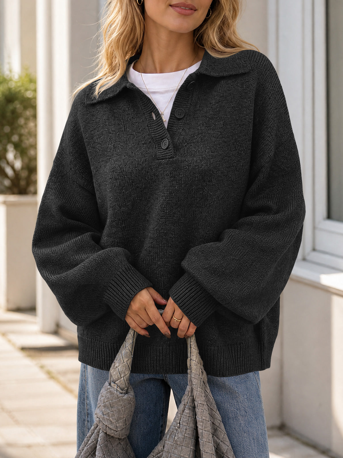 Saodimallsu Womens Polo V Neck Sweater