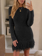 Saodimallsu Womens Fringe Waffle Knit Sweater Dress