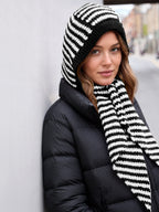 Saodimallsu Womens Striped Hooded Scarf Knit Hat
