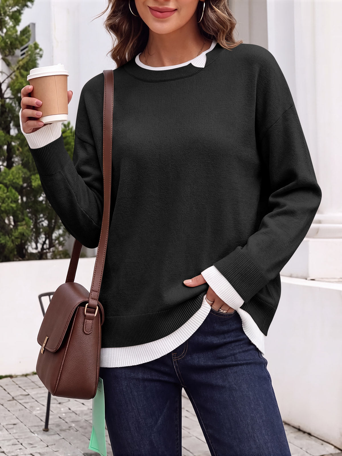 Saodimallsu Womens Fall Crewneck Pullover Sweater