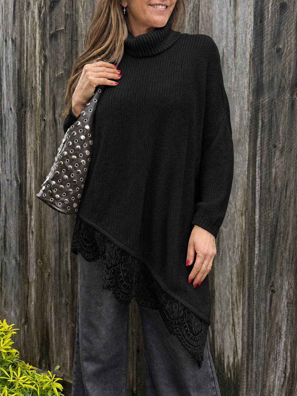 Saodimallsu Womens Oversized Batwing Sleeve Turtleneck Sweater