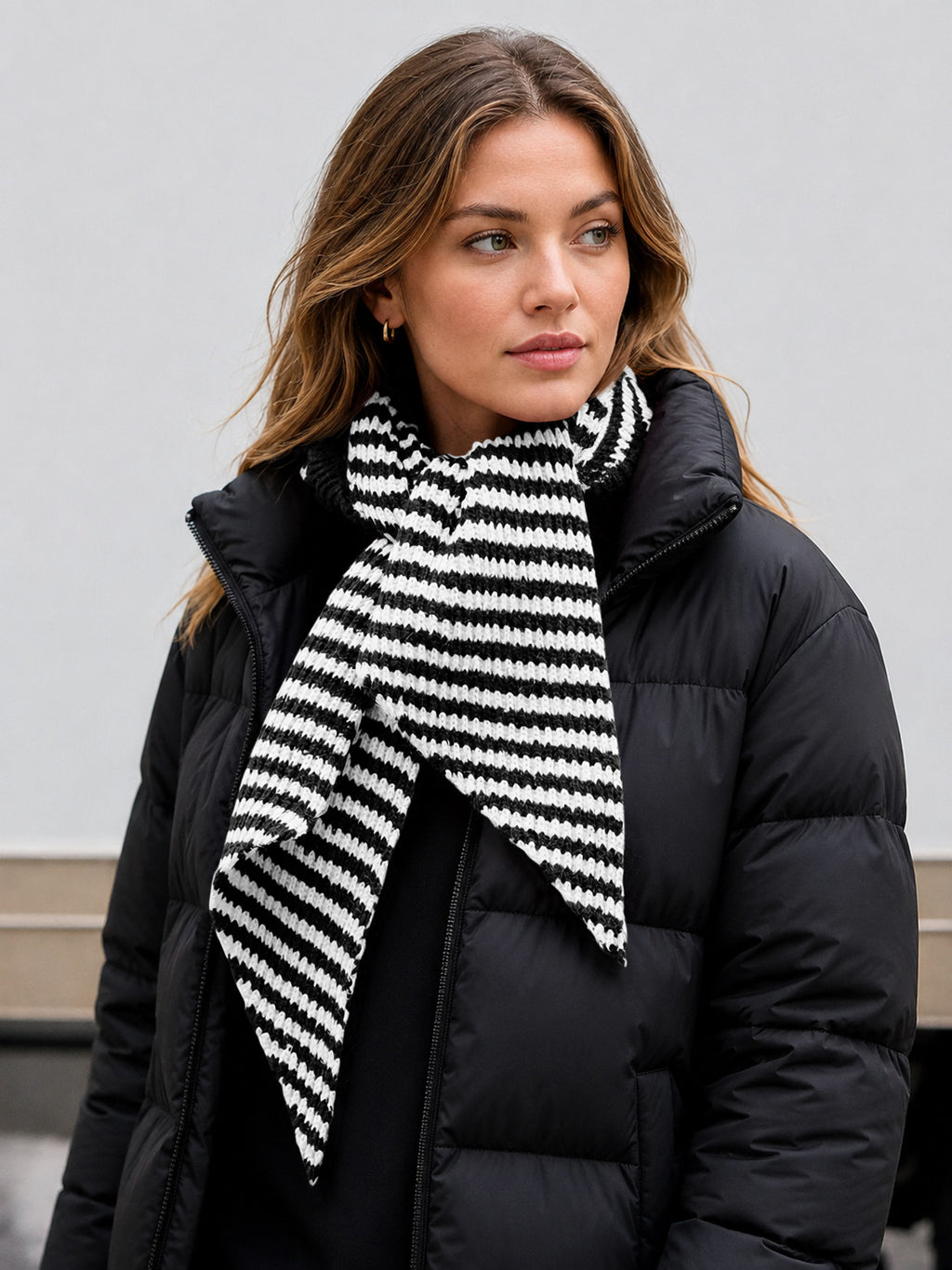 Saodimallsu Womens Striped Hooded Scarf Knit Hat