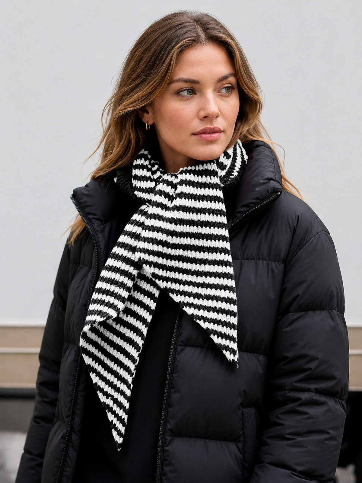 Saodimallsu Womens Striped Hooded Scarf Knit Hat