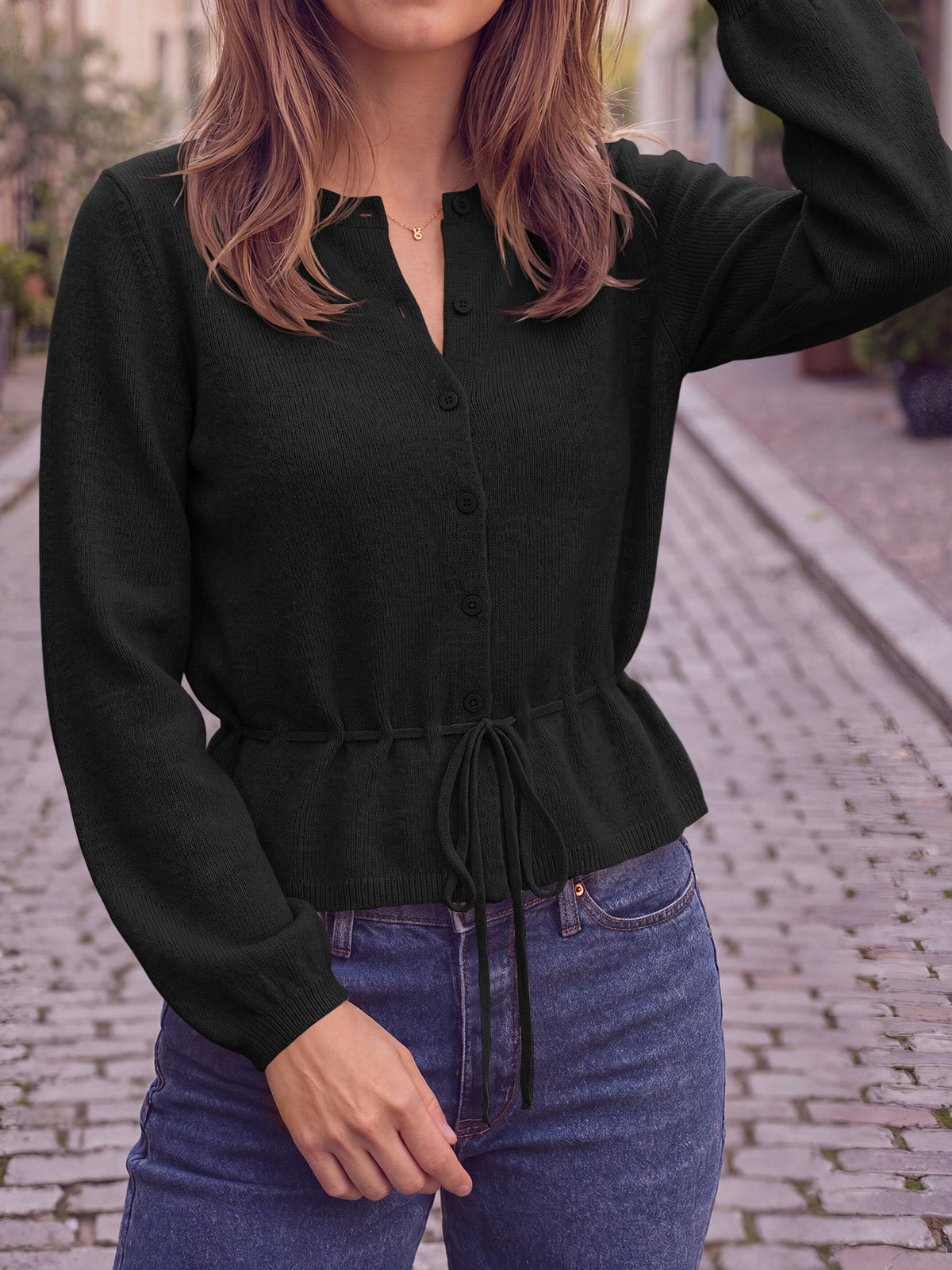 Saodimallsu Women Cropped Button Up Cardigan