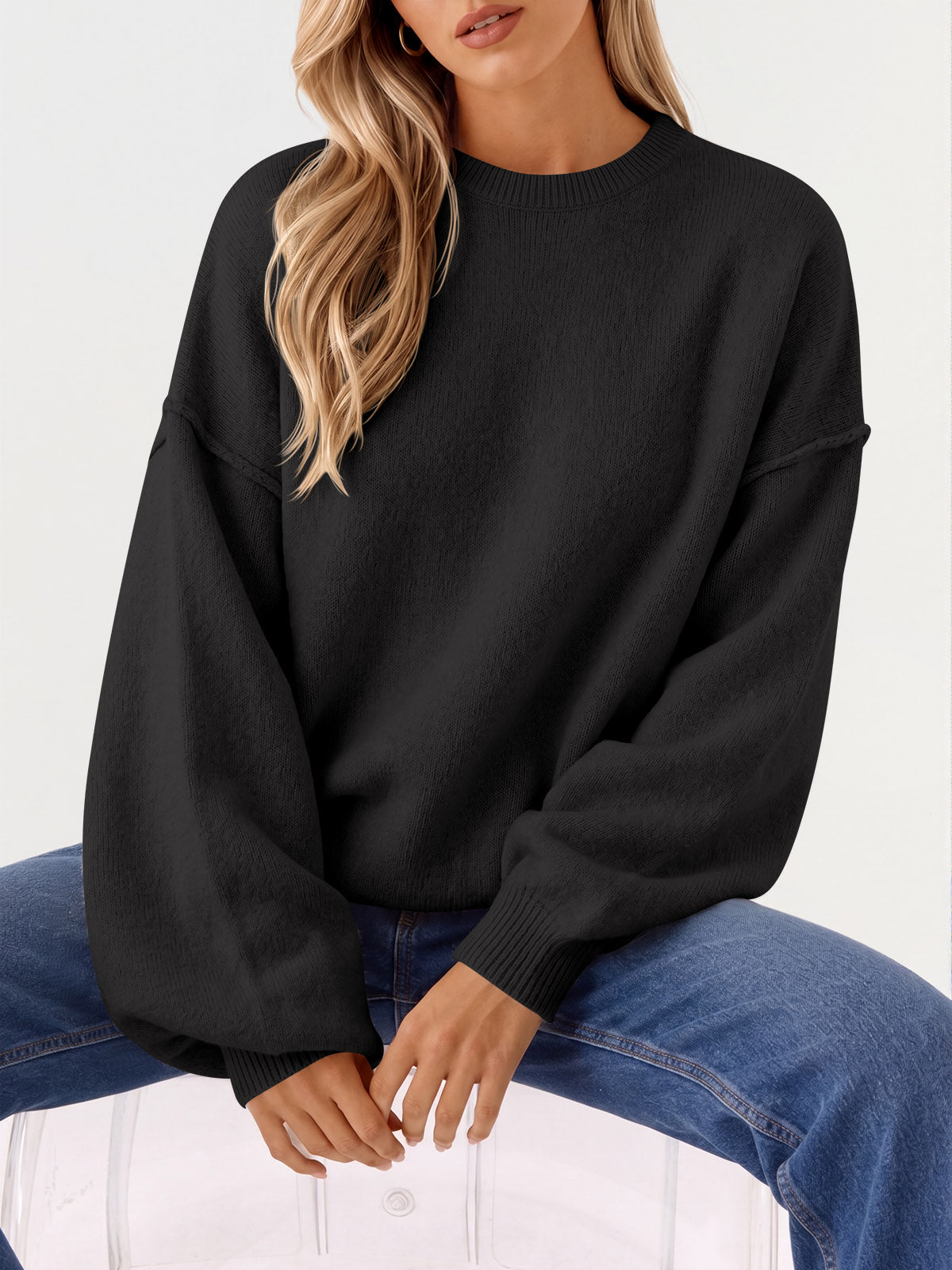Saodimallsu Womens Oversized Crewneck Knit Pullover Tops