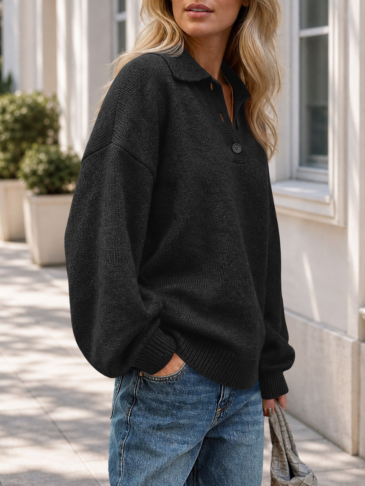 Saodimallsu Womens Polo V Neck Sweater