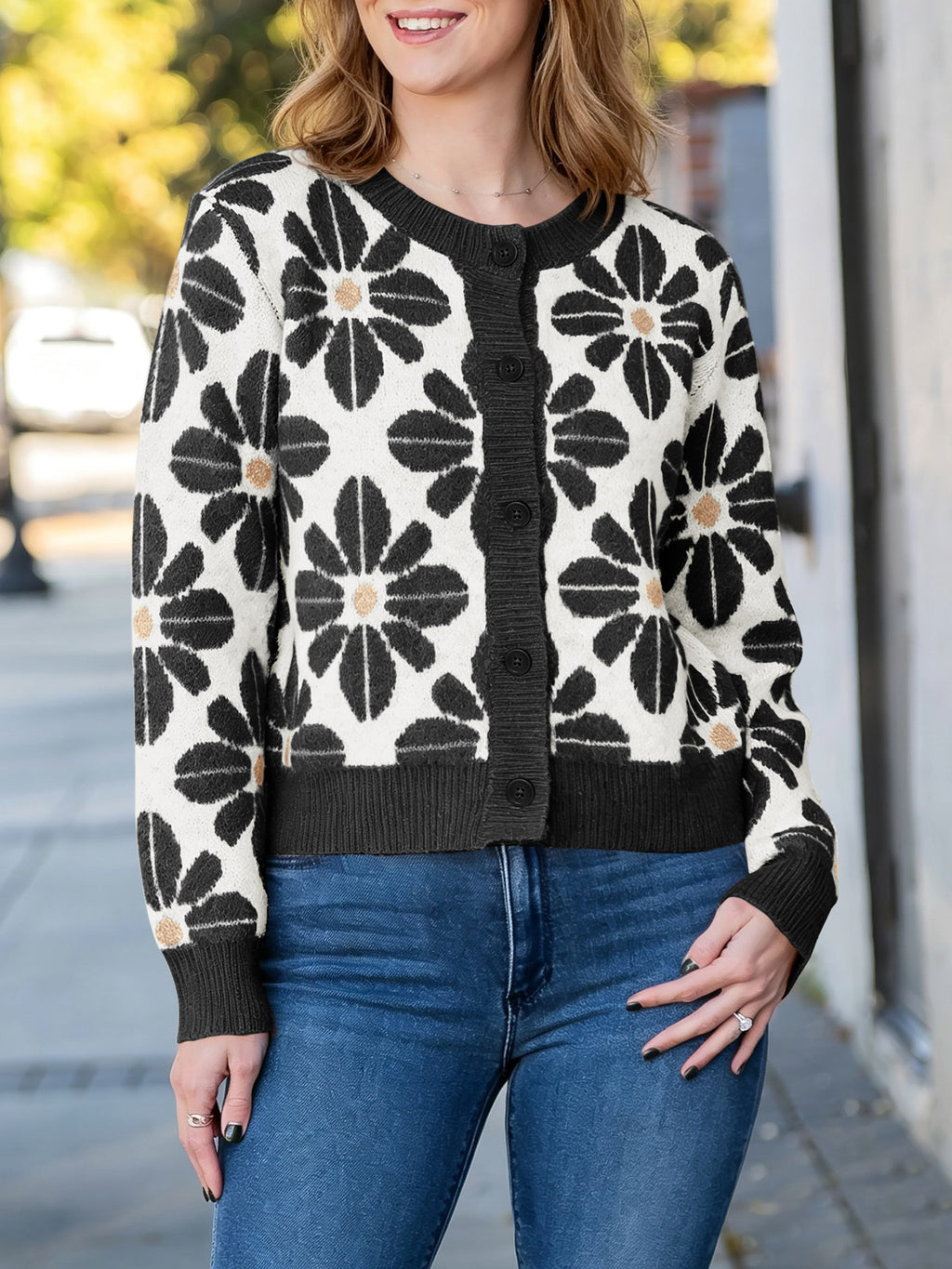 Saodimallsu Womens Floral Button Up Vintage Sweater