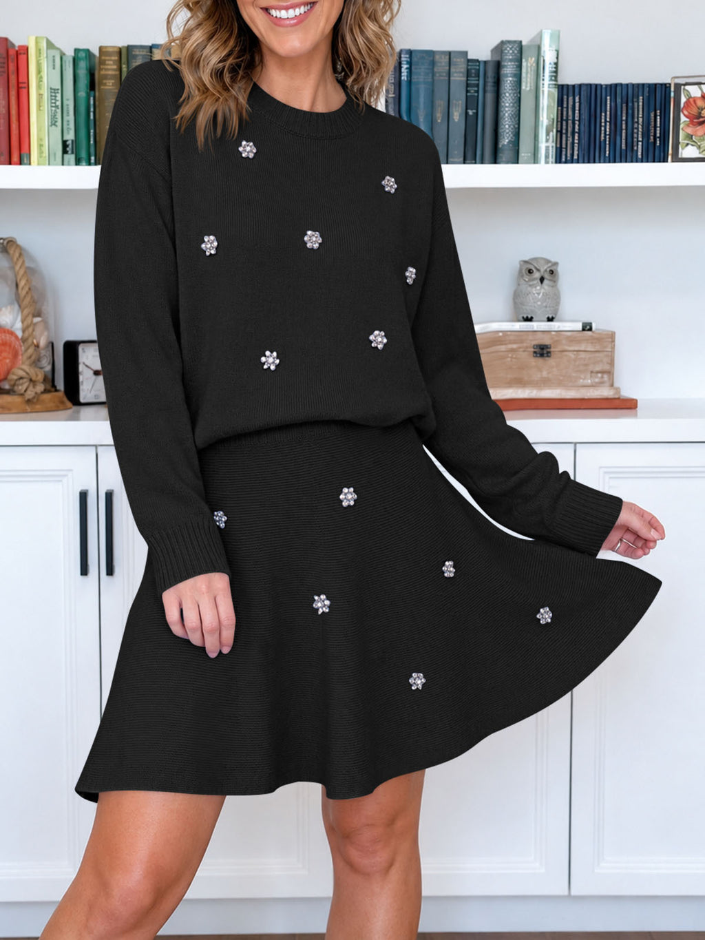 Saodimallsu Women 2 Piece Sweater Skirt Set