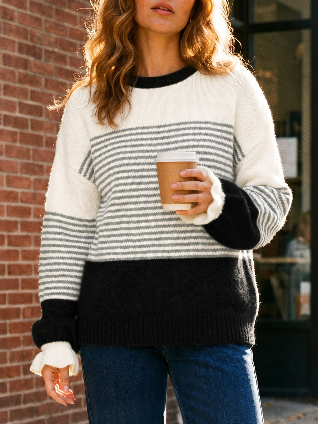 Saodimallsu Women Ruffle Sleeve Sweater