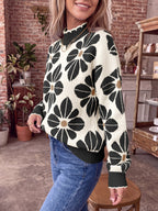 Saodimallsu Womens Mock Neck Floral Knit Sweater