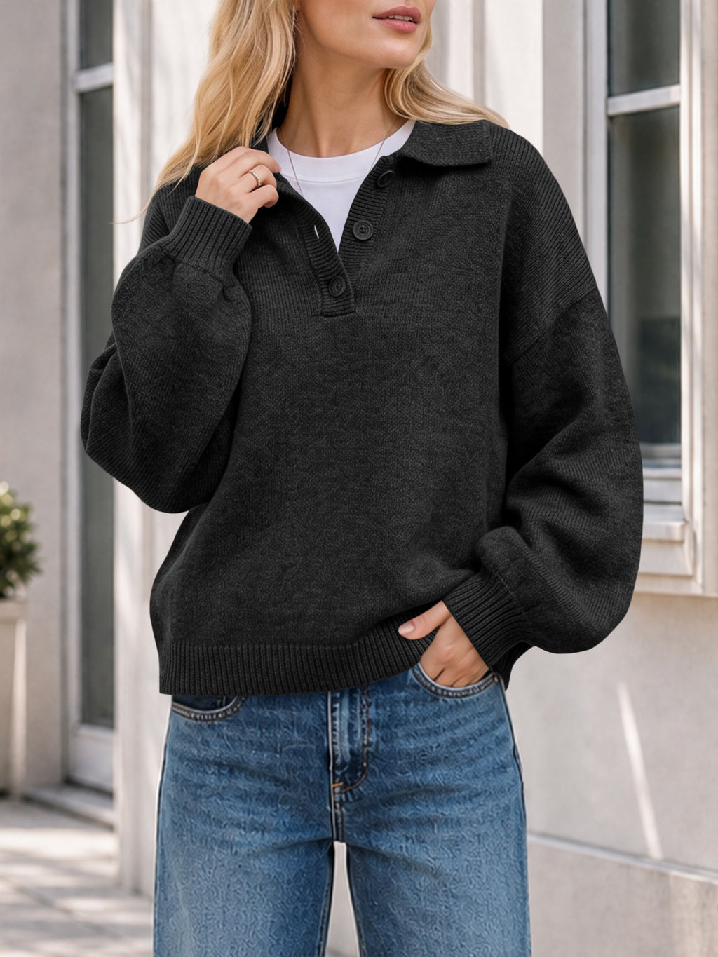 Saodimallsu Womens Polo V Neck Sweater